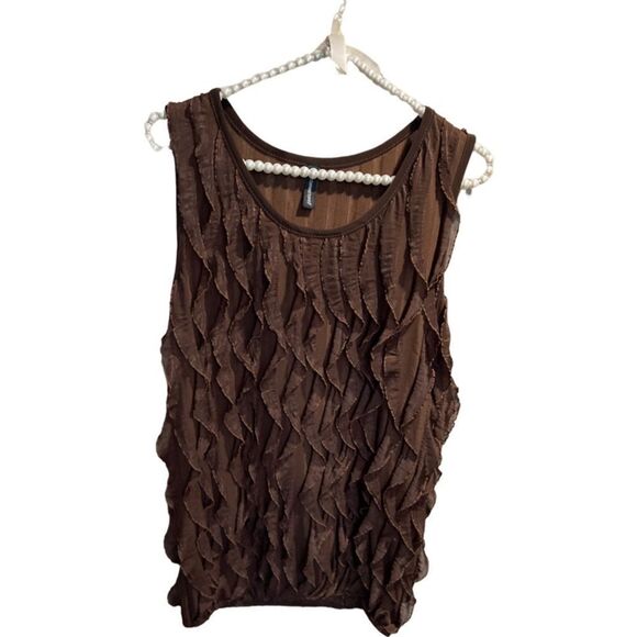 jason maxwell Tops - Jason Maxwell Brown Ruffle Tank Top Large